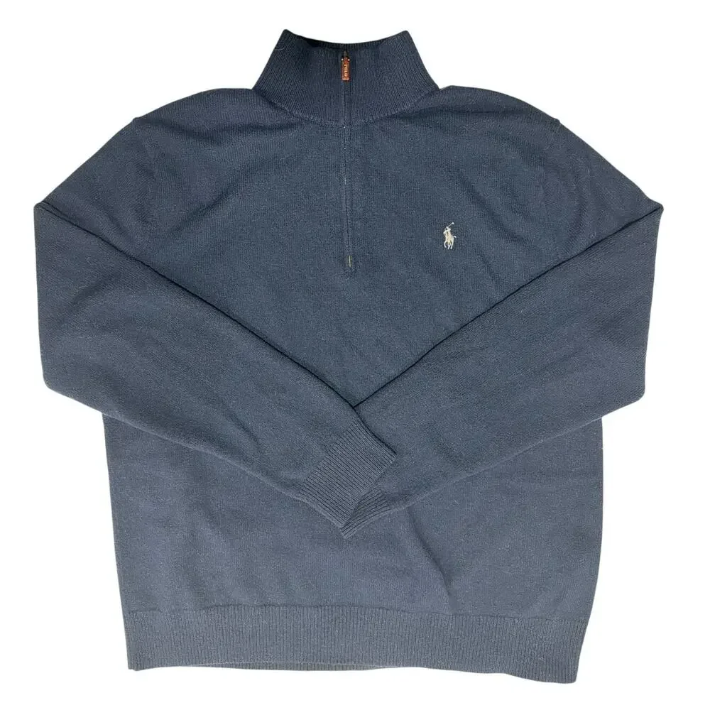 Polo Ralph Lauren Men's 1/4 quarter Zip 100% Wool Navy Sweater Sz XL Pony